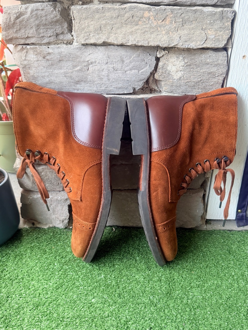 Coach Bleecker Cap Toe Suede Toffee Brown Leather Mens Boots - Picture 7 of 10